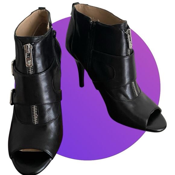 ANTONIO MELANI Taylan Womens Black Leather Sexy Heels Ankle Booties 8.5 Open Toe - Picture 13 of 14